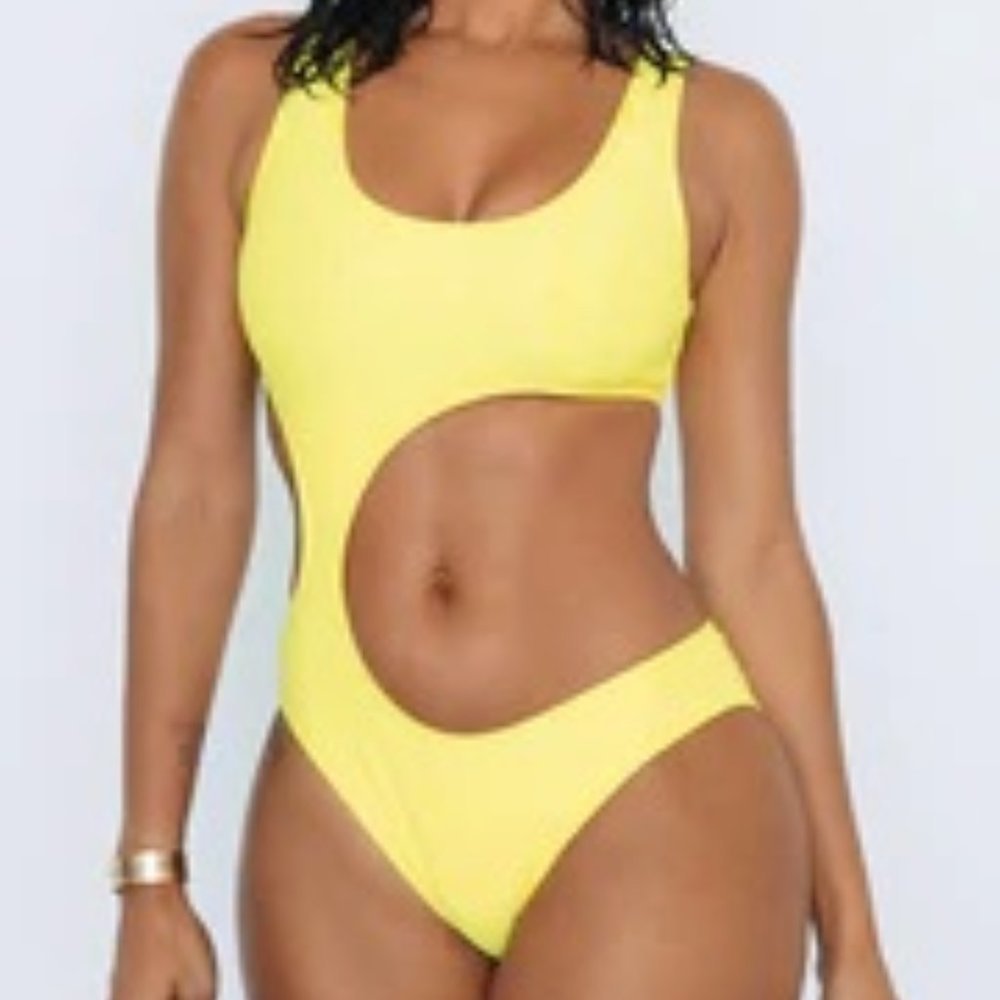 Yellow Side Cut-Out One Piece Swimsuit NWOT